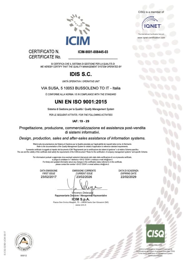 Certificato UNI EN ISO 9001-2015 Febbraio 2026